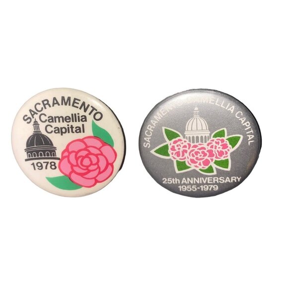 Sacramento Camellia Capital 1978 25th Anniversary 1955-1979 1.75" Pinback Pin Vi - Picture 1 of 4